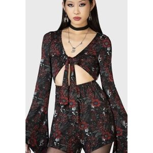 Killstar Skull & Rose LS Tie-Front Romper